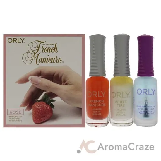 Picture of The Original French Manicure Kit Rose by Orly for Women - 4 Pc Kit 0.3oz Top2 Botton Base Coat Plus Topcoat, 0.3oz Nail Lacquer - White Tips, 0.3oz Nail Lacquer - Bare Rose, Tip Guides - White