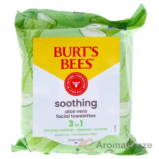Picture of Soothing Facial Towelettes Sensitive - Aloe Vera by Burts Bees for Unisex - 30 Count Towelettes