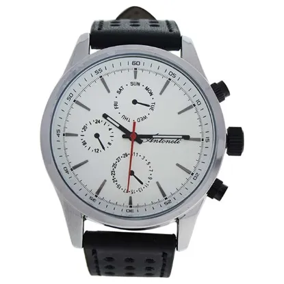 Picture of AG0308-01 Silver/Black Leather Strap Watch by Antoneli for Men - 1 Pc Watch