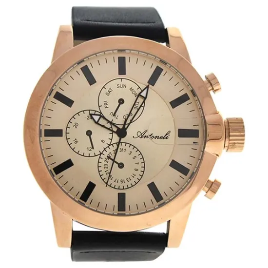 Picture of AG1901-19 Rose Gold/Black Leather Strap Watch by Antoneli for Men - 1 Pc Watch