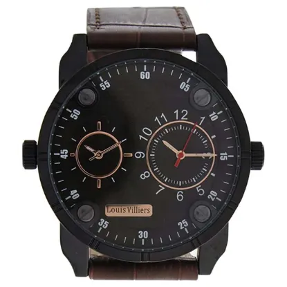 Picture of AG3736-12 Black/Brown Leather Strap Watch by Louis Villiers for Men - 1 Pc Watch