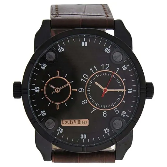 Picture of AG3736-12 Black/Brown Leather Strap Watch by Louis Villiers for Men - 1 Pc Watch