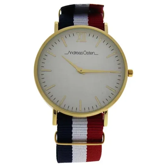 Picture of AO-66 Somand - Gold/Navy Blue-White-Red Nylon Strap Watch by Andreas Osten for Men - 1 Pc Watch