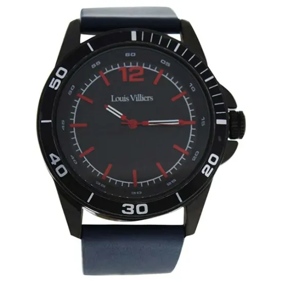 Picture of LV1003 Black/Blue Leather Strap Watch by Louis Villiers for Men - 1 Pc Watch