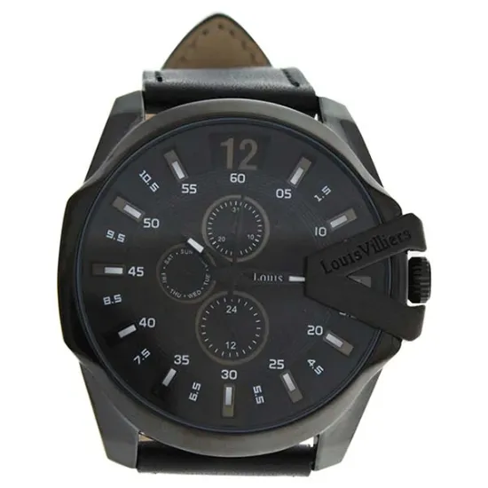 Picture of LVAG8912-8 Black/Black Leather Strap Watch by Louis Villiers for Men - 1 Pc Watch