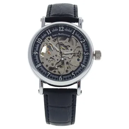 Picture of REDH2 Silver/Black Leather Strap Watch by Jean Bellecour for Men - 1 Pc Watch