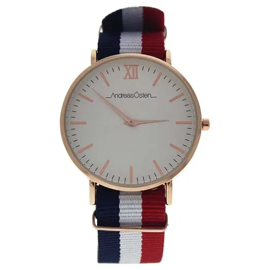 Picture of AO-65 Somand - Rose Gold/Navy Blue-White-Red Nylon Strap Watch by Andreas Osten for Unisex - 1 Pc Watch