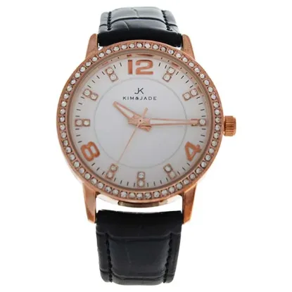 Picture of 2031L-GPBLW Rose Gold/Black Leather Strap Watch by Kim & Jade for Women - 1 Pc Watch