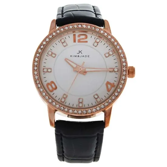 Picture of 2031L-GPBLW Rose Gold/Black Leather Strap Watch by Kim & Jade for Women - 1 Pc Watch