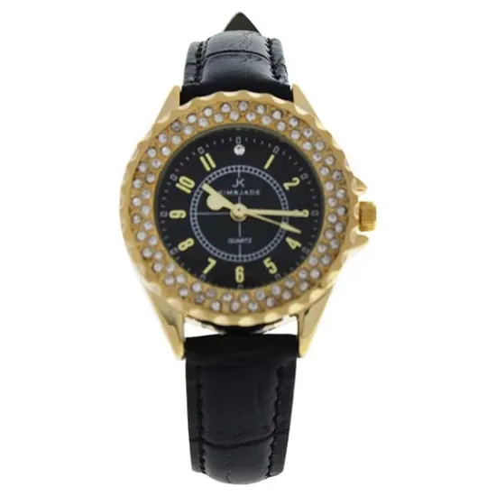 Picture of 2033L-GBLBL Gold/Black Leather Strap Watch by Kim & Jade for Women - 1 Pc Watch