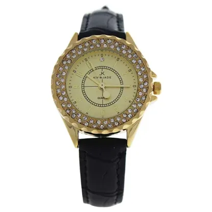Picture of 2033L-GBLG Gold/Black Leather Strap Watch by Kim & Jade for Women - 1 Pc Watch