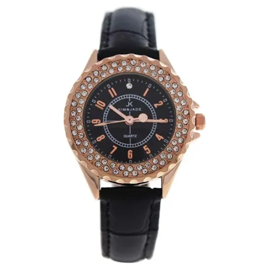 Picture of 2033L-GPBLBL Rose Gold/Black Leather Strap Watch by Kim & Jade for Women - 1 Pc Watch