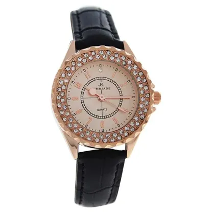 Picture of 2033L-GPBLGP Rose Gold/Black Leather Strap Watch by Kim & Jade for Women - 1 Pc Watch