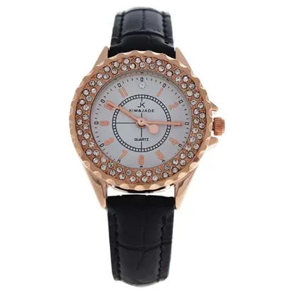 Picture of 2033L-GPBLW Rose Gold/Black Leather Strap Watch by Kim & Jade for Women - 1 Pc Watch