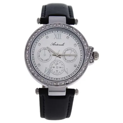 Picture of AL0519-07 Silver/Black Leather Strap Watch by Antoneli for Women - 1 Pc Watch