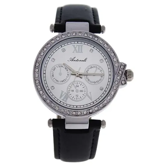 Picture of AL0519-07 Silver/Black Leather Strap Watch by Antoneli for Women - 1 Pc Watch