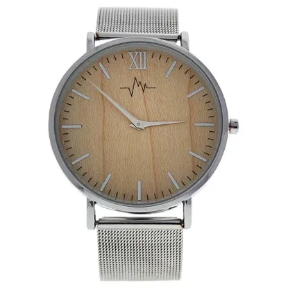 Picture of AO-193 Hygge - Silver/Wood Stainless Steel Mesh Bracelet Watch by Andreas Osten for Women - 1 Pc Watch