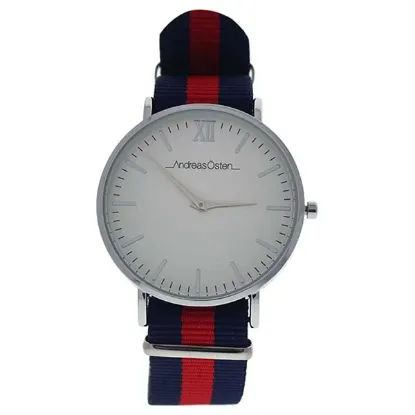 Picture of AO-61 Somand - Silver/Navy Blue-Red Nylon Strap Watch by Andreas Osten for Women - 1 Pc Watch