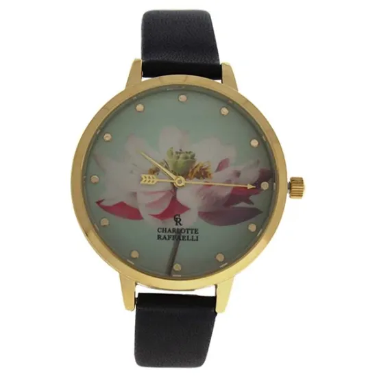 Picture of CRF008 La Florale - Gold/Black Leather Strap Watch by Charlotte Raffaelli for Women - 1 Pc Watch