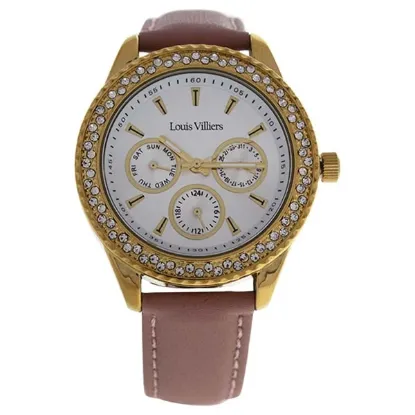 Picture of LV2078 Gold/Cream Leather Strap Watch by Louis Villiers for Women - 1 Pc Watch