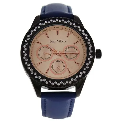 Picture of LV2081 Black/Blue Leather Strap Watch by Louis Villiers for Women - 1 Pc Watch