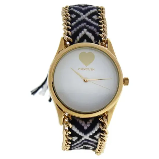 Picture of MNSHIWC Hindi Heart - Gold/Black Nylon Strap Watch by Manoush for Women - 1 Pc Watch