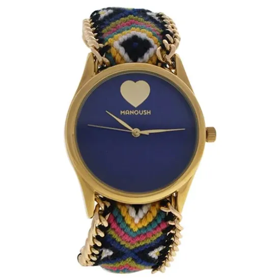 Picture of MSHHIBC Hindi Heart - Gold/Blue Nylon Strap Watch by Manoush for Women - 1 Pc Watch