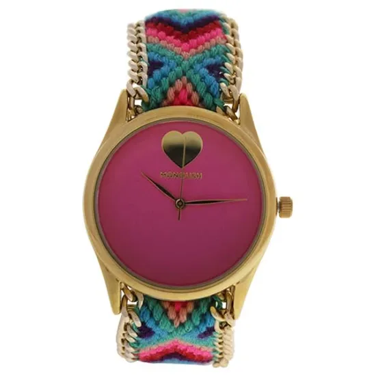 Picture of MSHHIPC Hindi Heart - Gold/Pink Nylon Strap Watch by Manoush for Women - 1 Pc Watch