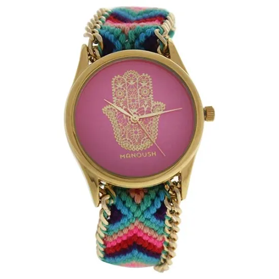 Picture of MSHHIPH Hindi Hand - Gold/Pink Nylon Strap Watch by Manoush for Women - 1 Pc Watch