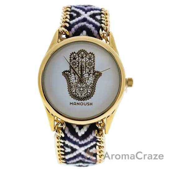 Picture of MSHHIWH Hindi Hand - Gold/Black Nylon Strap Watch by Manoush for Women - 1 Pc Watch