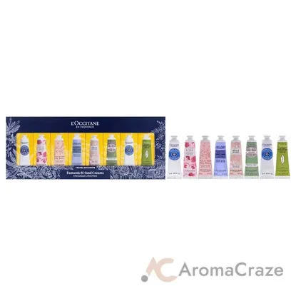 Picture of Fantastic 8 Hand Creams Kit by LOccitane for Unisex - 8 x 1 oz Shea Dry Skin, Rose, Cherry Blossom, Lavender, Neroli and Orchid, Almond, Verveine Cooling Hand Cream Gel