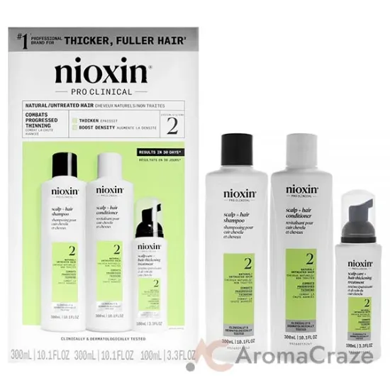 Picture of System 2 Kit by Nioxin for Unisex - 3 Pc 10.1oz Cleanser Shampoo, 10.1 oz Scalp Therapy Conditioner, 3.38oz Scalp and Hair Treatment