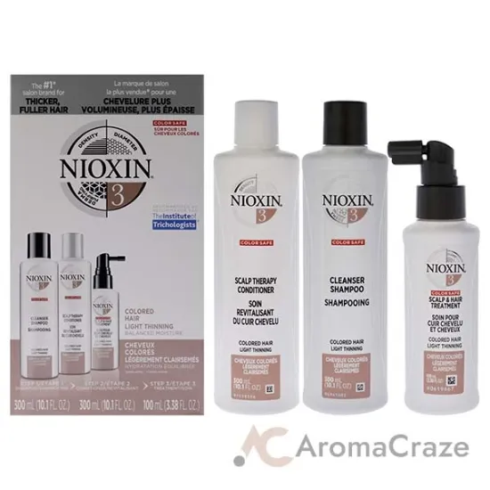 Picture of System 3 Kit by Nioxin for Unisex - 3 Pc 10.1oz Scalp Hair Shampoo, 10.1 oz Scalp Hair Conditioner, 3.38oz Scalp Care Plus Hair Thickening Treatment