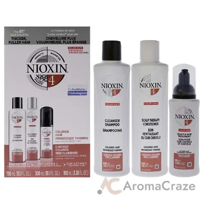 Picture of System 4 Kit by Nioxin for Unisex - 3 Pc 10.1oz Color Safe Cleanser Shampoo, 10.1 oz Color Safe Scalp Therapy Conditioner, 3.38oz Scalp and Hair Treatment