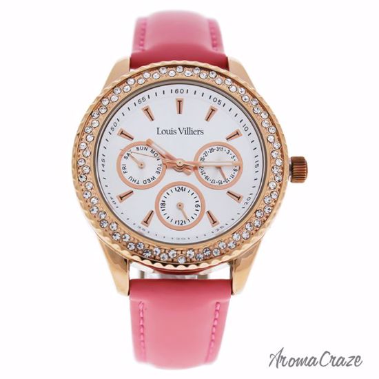 Louis Villiers LV2079 Rose Gold/Pink Leather Strap Watch for