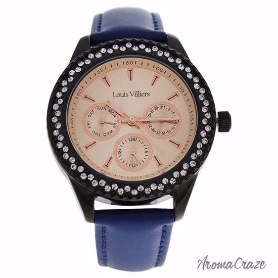 Louis Villiers LV2081 Black/Blue Leather Strap Watch for Wom