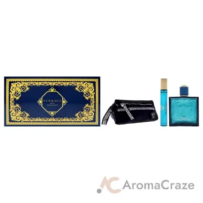 Picture of Versace Eros by Versace for Men - 3 Pc Gift Set 3.4oz EDT Spray, 10ml EDT Spray, Blue Trousse
