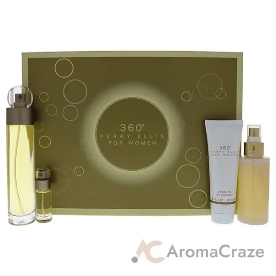 Picture of 360 by Perry Ellis for Women - 4 Pc Gift Set 3.4oz EDT Spray, 4oz Body Mist Spray, 3oz Shower Gel, 0.25oz EDT Spray