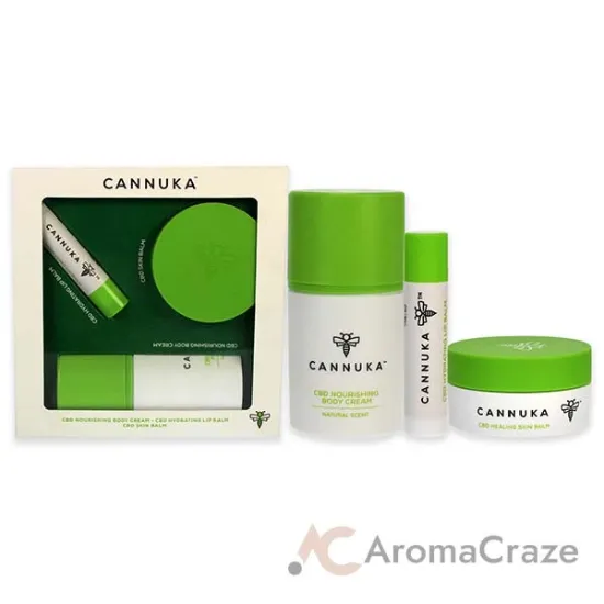 Picture of Cannuka Travel Minis by Cannuka for Unisex - 3 Pc 0.44oz CBD Skin Balm, 1.6oz CBD Nourishing Body Cream, 0.15oz CBD Hydrating Lip Balm