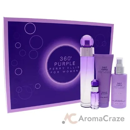 Picture of 360 Purple by Perry Ellis for Women - 4 Pc Gift Set 3.4oz EDP Spray, 0.25oz EDP Spray, 4oz Body Mist, 3oz Shower Gel