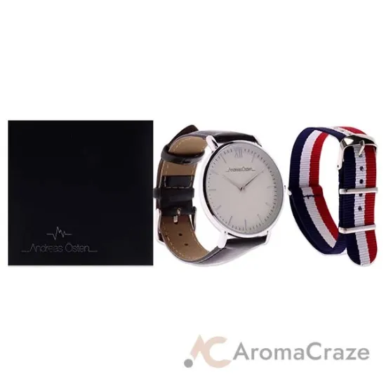 Picture of AO-101 Silver-Black Leather Strap Watch by Andreas Osten for Unisex - 1 Pc Watch