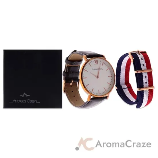 Picture of AO-102 Gold-Black Leather Strap Watch by Andreas Osten for Unisex - 1 Pc Watch