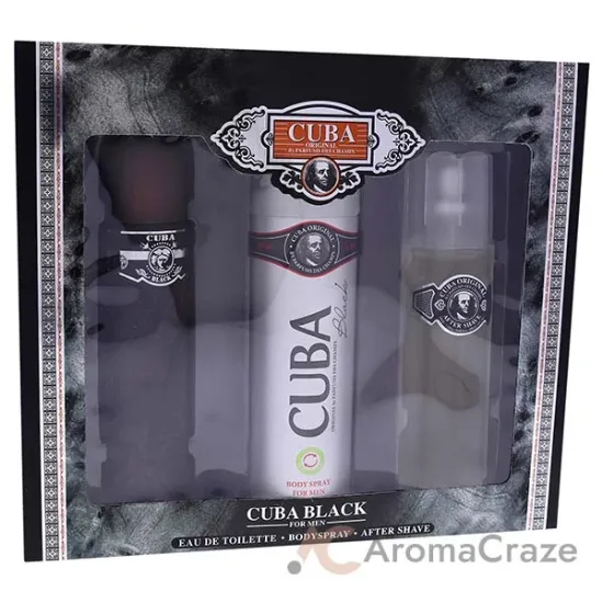 Picture of Cuba Black by Cuba for Men - 3 Pc Gift Set 3.3oz EDT Spray, 3.3oz After Shave, 6.6oz Body Spray