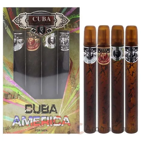 Picture of Cuba America by Cuba for Men - 4 Pc Gift Set 1.17oz EDT Spray Black, 1.17oz EDT Spray Green, 1.17oz EDT Spray Brown, 1.17oz EDT Spray Grey