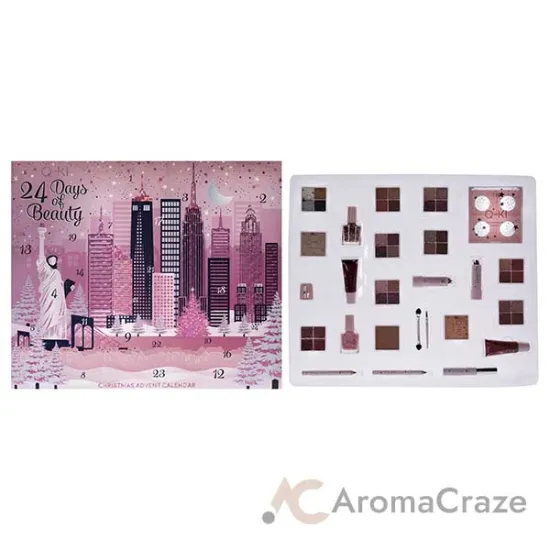 Picture of 24 Days Of Beauty New York Advent Calendar Set by Q-KI for Women - 26 Pc 8 x 0.15oz Eye Shadow, 0.14oz Blusher, 0.17oz Mascara, 2 x 0.03oz Lip Liner, 0.27oz Glitter Nail Polish - 14, 0.27oz Nail Polish - 1, 0.14oz Bronzer, 0.14oz Highlighter, 0.08oz Lip Balm, 2 x 0.37oz Lip Gloss Tubes, 2 x 0.12oz Lipstick, Pencil Sharpener, 3 Brushes, Interchangeable Compact