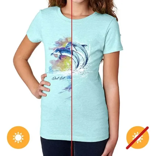 Picture of Junior Crew Tee - Watercolor Dolphins-Ice Blue by DelSol for Women - 1 Pc T-Shirt (XL)
