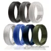 Picture of Silicone Wedding Ring - Step Edge Style Set by ROQ for Men - 7 x 13 mm Black, Grey, Light Grey, Silver, Blue, Navy Blue, Olive Green