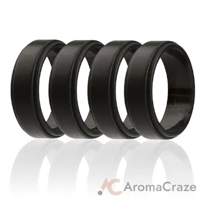 Picture of Silicone Wedding Ring - Step Edge Style - Black by ROQ for Men - 4 x 11 mm Ring