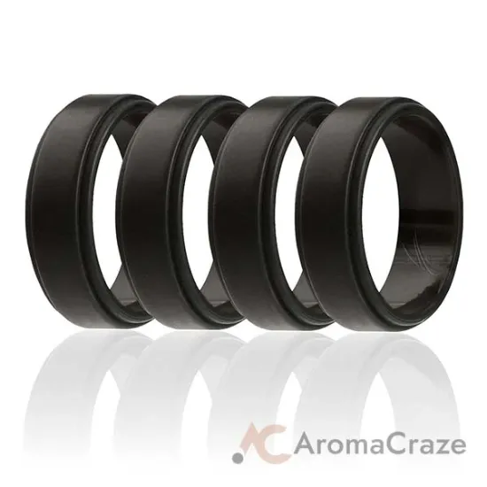 Picture of Silicone Wedding Ring - Step Edge Style - Black by ROQ for Men - 4 x 11 mm Ring