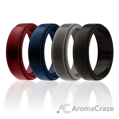 Picture of Silicone Wedding Ring - Step Edge Style Set by ROQ for Men - 4 x 7 mm Bordeaux, Black, Grey, Blue